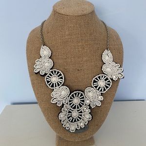 White Beaded Appliqué Necklace